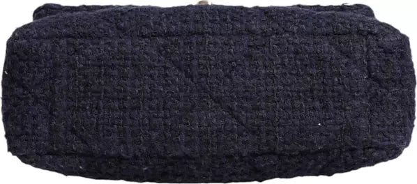 DARK BLUE MEDIUM FLAP TWEED CC GOLD GRAY CHAIN SHOULDER BAG