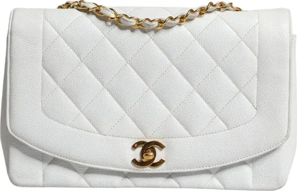 WHITE MEDIUM CLASSIC DIANA SHOULDER BAG GOLD PLATED PURSE