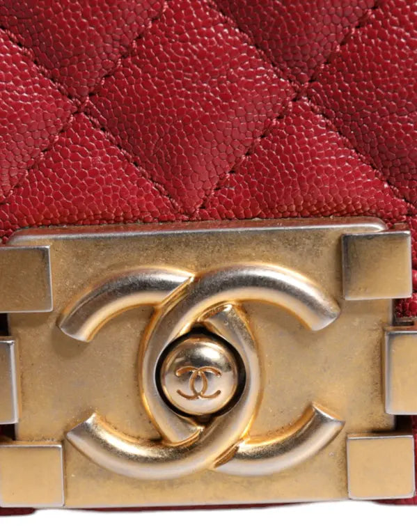 RED LEATHER LAMBSKIN DOUBLE GOLD CHAIN MEDIUM SHOULDER BAG