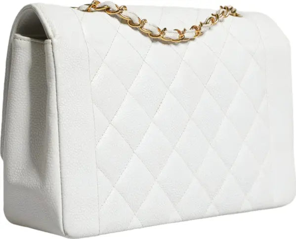 WHITE MEDIUM CLASSIC DIANA SHOULDER BAG GOLD PLATED PURSE