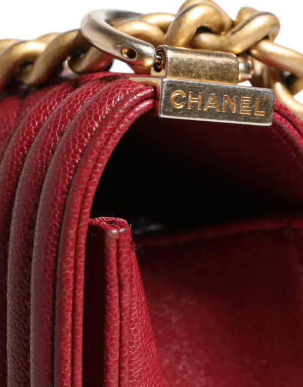 RED LEATHER LAMBSKIN DOUBLE GOLD CHAIN MEDIUM SHOULDER BAG