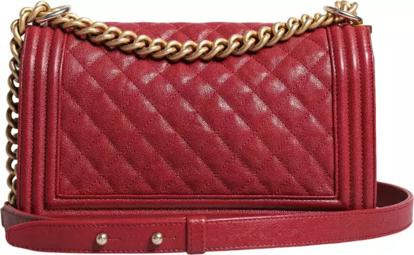 RED LEATHER LAMBSKIN DOUBLE GOLD CHAIN MEDIUM SHOULDER BAG