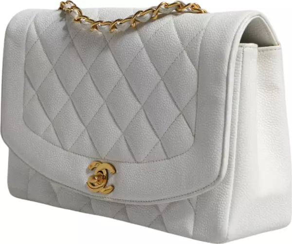 WHITE MEDIUM CLASSIC DIANA SHOULDER BAG GOLD PLATED PURSE