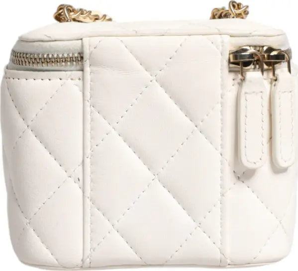 WHITE MATELASSE LAMBSKIN GOLD CHAIN SHOULDER VANITY MIRROR