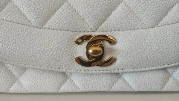 WHITE MEDIUM CLASSIC DIANA SHOULDER BAG GOLD PLATED PURSE