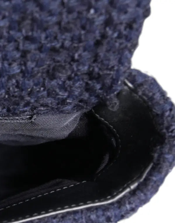 DARK BLUE MEDIUM FLAP TWEED CC GOLD GRAY CHAIN SHOULDER BAG