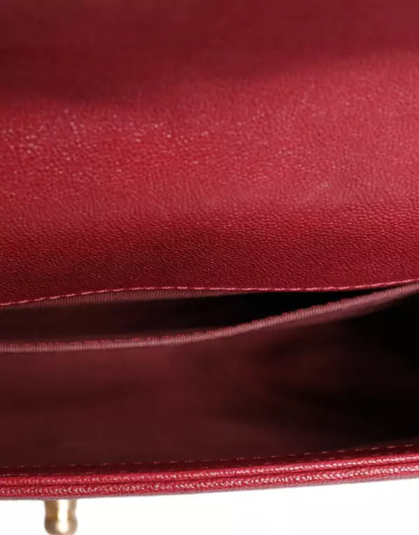 RED LEATHER LAMBSKIN DOUBLE GOLD CHAIN MEDIUM SHOULDER BAG