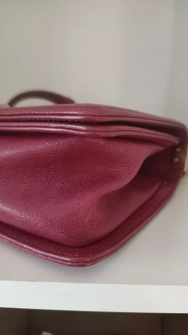 RED LEATHER LAMBSKIN DOUBLE GOLD CHAIN MEDIUM SHOULDER BAG