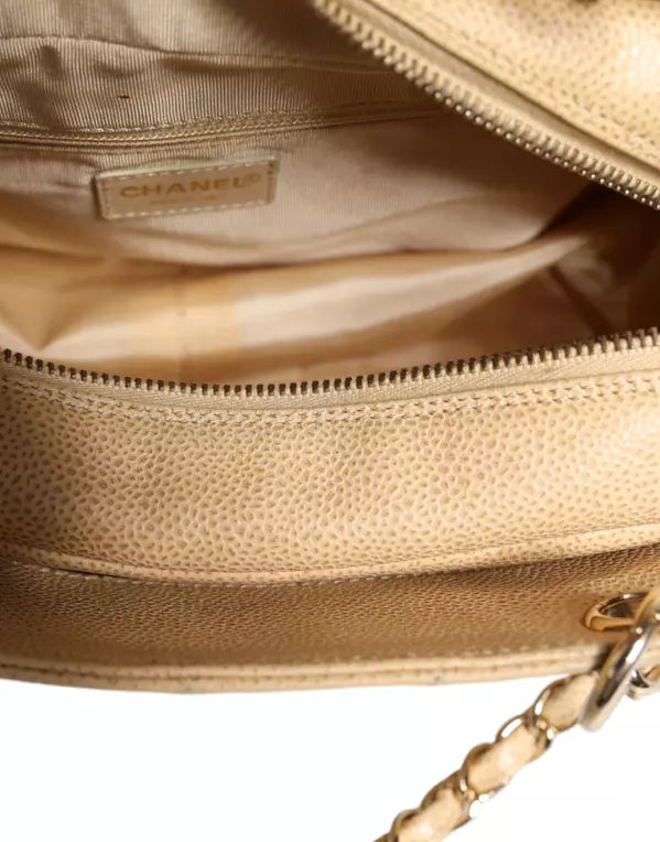BEIGE CAVIAR DE COCO CHAIN LEATHER PURSE BAG