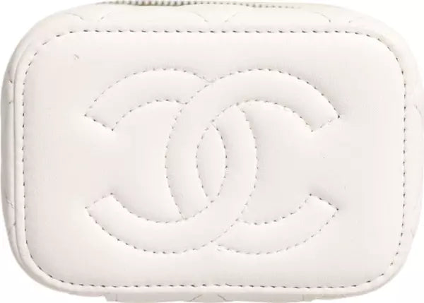 WHITE MATELASSE LAMBSKIN GOLD CHAIN SHOULDER VANITY MIRROR