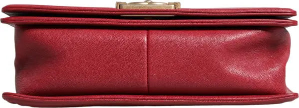 RED LEATHER LAMBSKIN DOUBLE GOLD CHAIN MEDIUM SHOULDER BAG