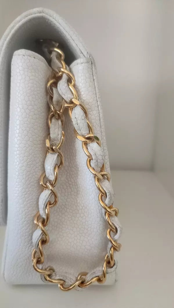 WHITE MEDIUM CLASSIC DIANA SHOULDER BAG GOLD PLATED PURSE