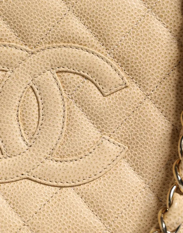 BEIGE CAVIAR DE COCO CHAIN LEATHER PURSE BAG
