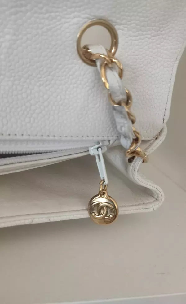 WHITE MEDIUM CLASSIC DIANA SHOULDER BAG GOLD PLATED PURSE