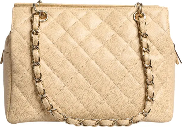 BEIGE CAVIAR DE COCO CHAIN LEATHER PURSE BAG