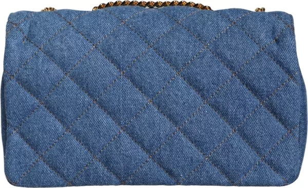BLUE QUILTED DENIM LEATHER CROSSBODY SHOULDER BAG