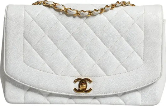 WHITE MEDIUM CLASSIC DIANA SHOULDER BAG GOLD PLATED PURSE