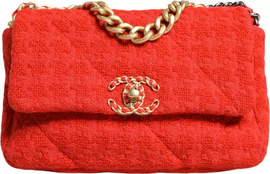RED TWEED 2WAY HAND CHAIN MEDIUM SHOULDER BAG PURSE