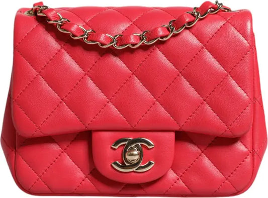 PINK MATELASSE CHAIN SHOULDER LAMBSKIN PURSE MINI