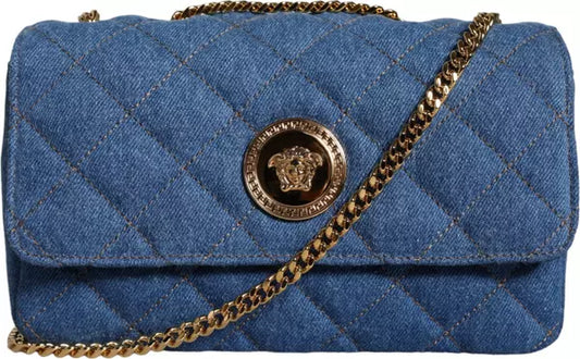 BLUE QUILTED DENIM LEATHER CROSSBODY SHOULDER BAG