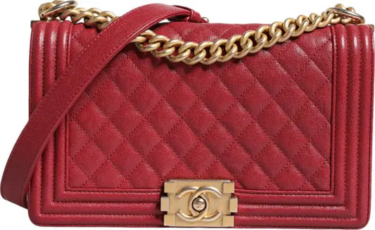 RED LEATHER LAMBSKIN DOUBLE GOLD CHAIN MEDIUM SHOULDER BAG