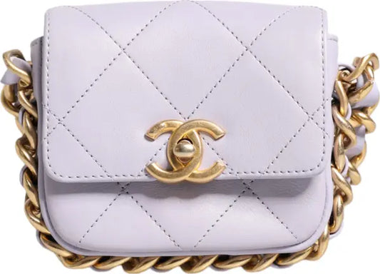 BLUE QUILTED CALFSKIN FRAMING CHAIN FLAP MINI CROSSBODY BAG
