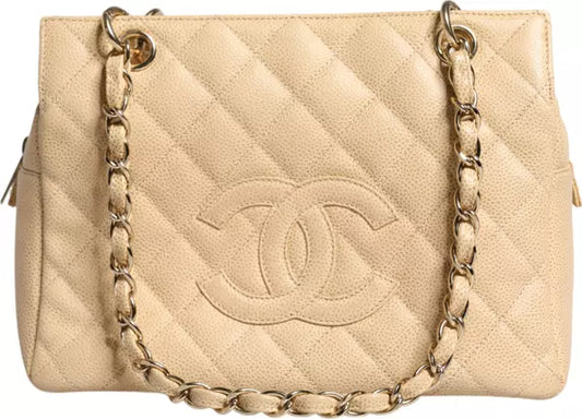 BEIGE CAVIAR DE COCO CHAIN LEATHER PURSE BAG