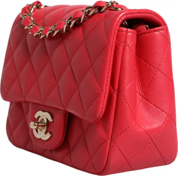 PINK MATELASSE CHAIN SHOULDER LAMBSKIN PURSE MINI